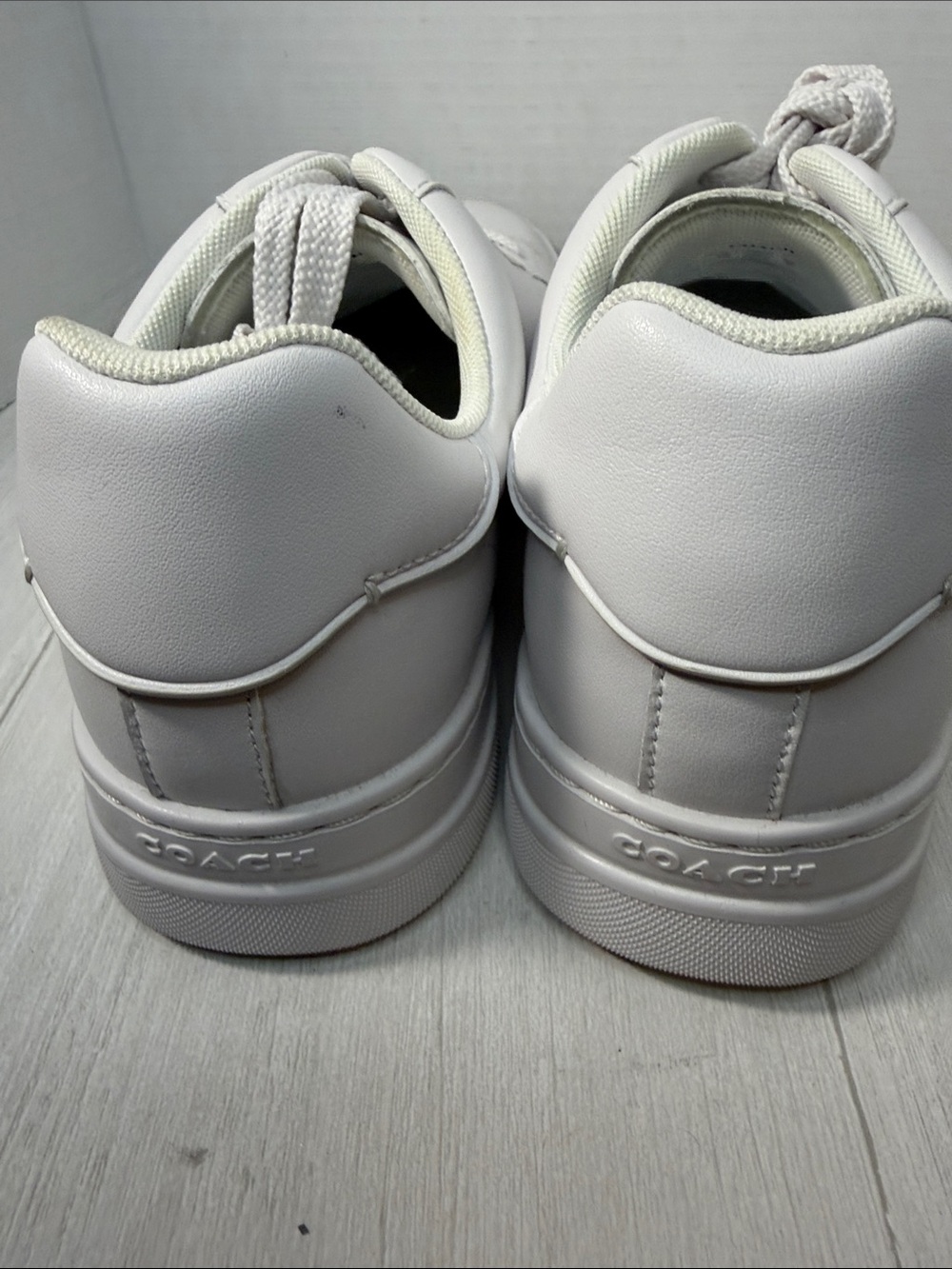 Coach White Leather Lace-Up Sneakers with Gold Accent - Picture 6 of 14